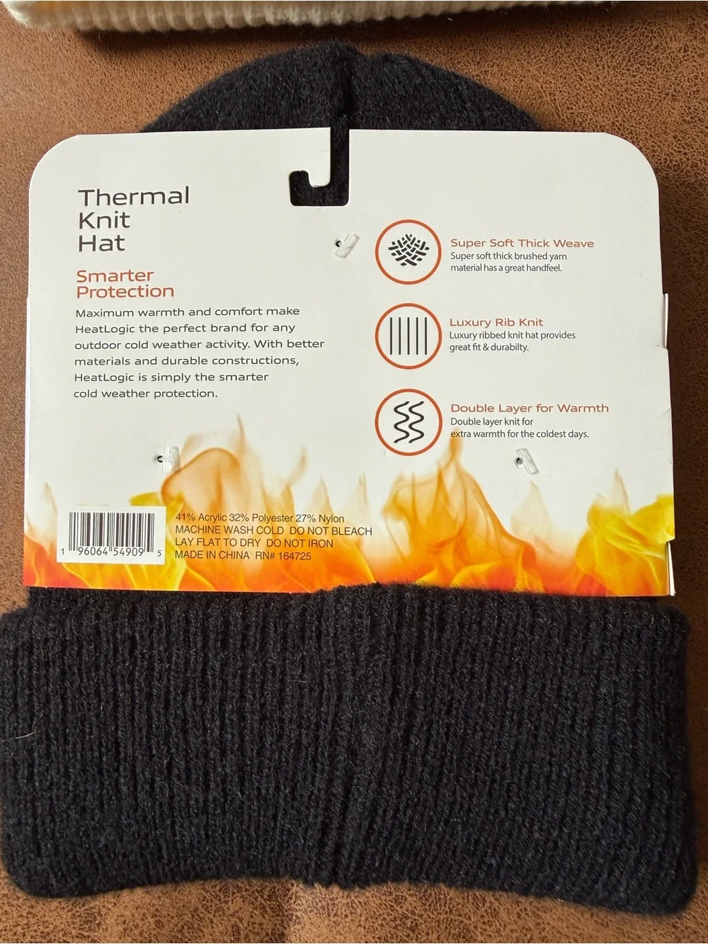 Women's Knit Hat Set — Ivory Pom & Black Thermal Beanie
